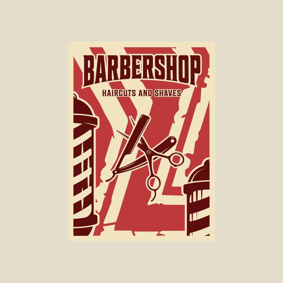 le rasoir et ciseaux coiffeur magasin ancien vecteur affiche illustration modèle graphique conception. salon de coiffure bannière pour affaires avec rétro style minimaliste