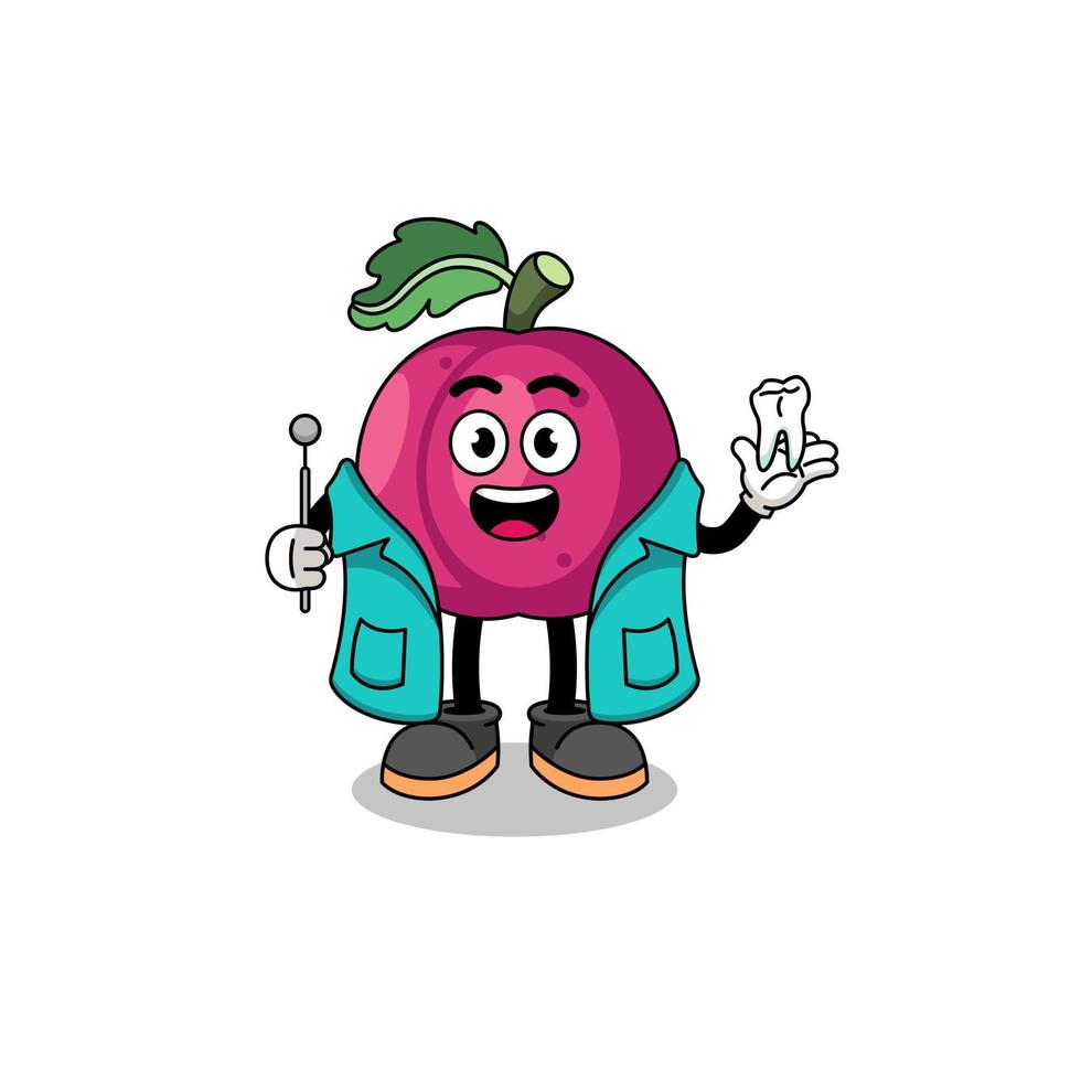 illustration de prune fruit mascotte comme une dentiste vecteur