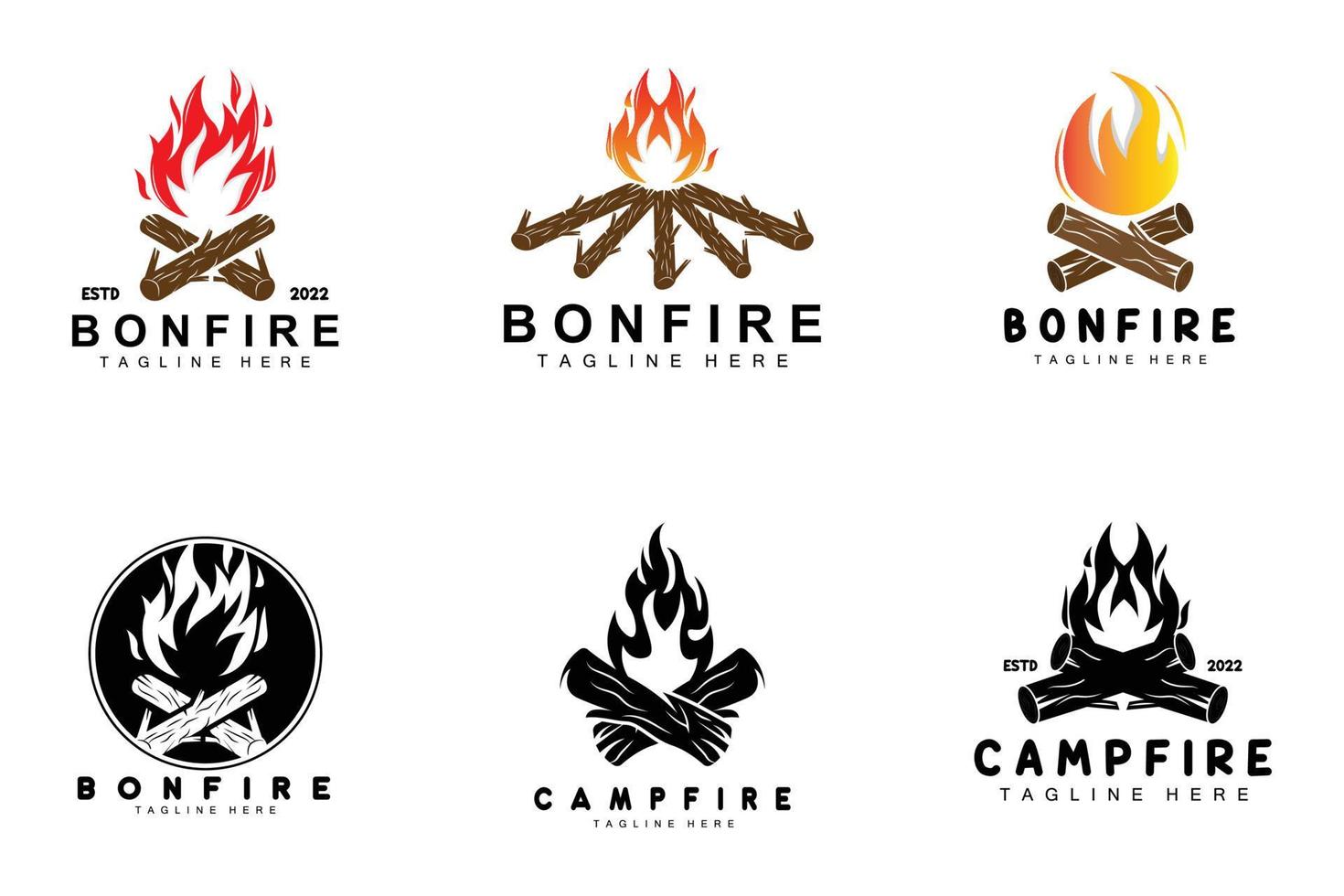 création de logo de feu de camp, vecteur de camping, feu de bois et conception de forêt