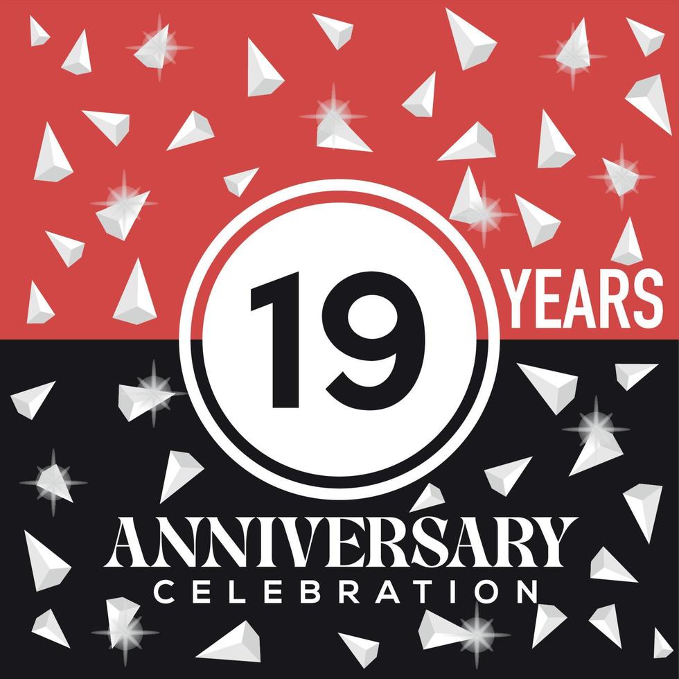 célébrer 19e ans anniversaire logo conception avec rouge et noir Contexte vecteur