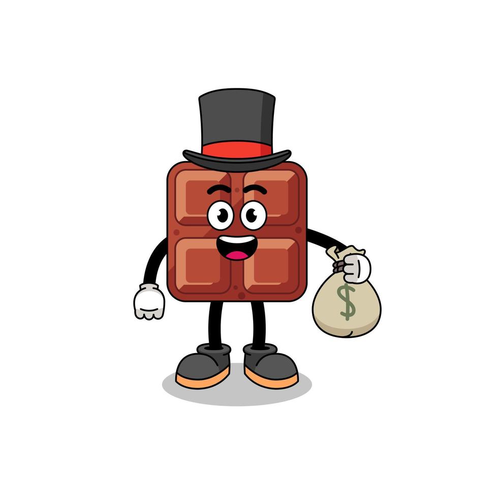 Chocolat bar mascotte illustration riches homme en portant une argent sac vecteur