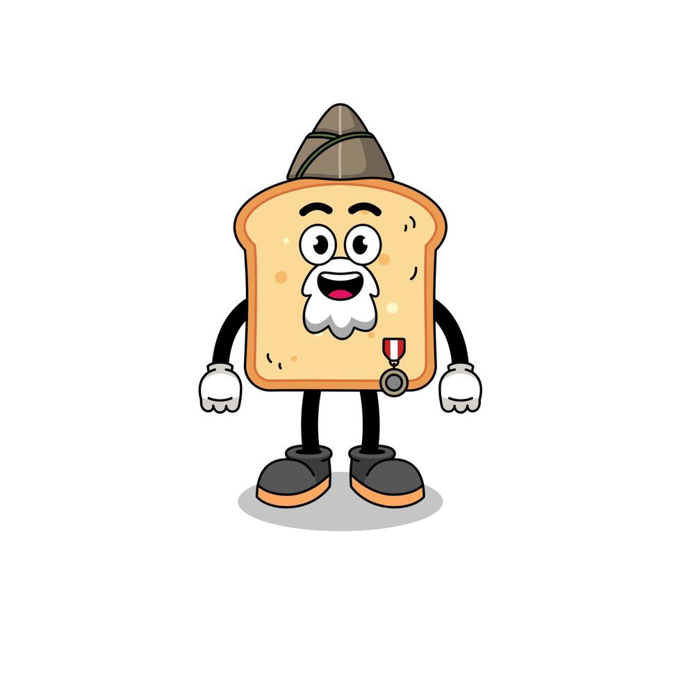 personnage dessin animé de pain comme une vétéran vecteur