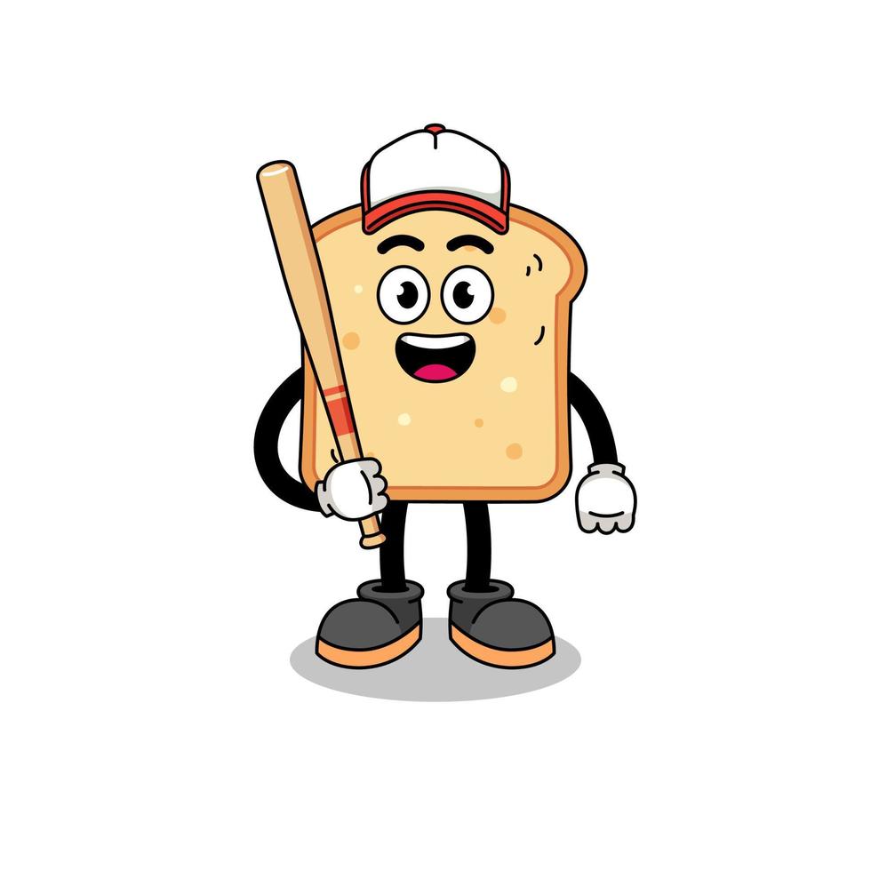 pain mascotte dessin animé comme une base-ball joueur vecteur
