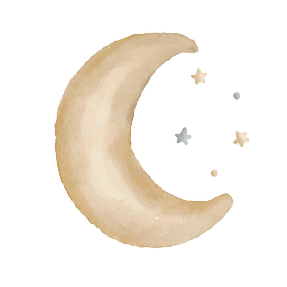 mignonne aquarelle illustration pour bébé et des gamins avec lune et étoiles. vecteur