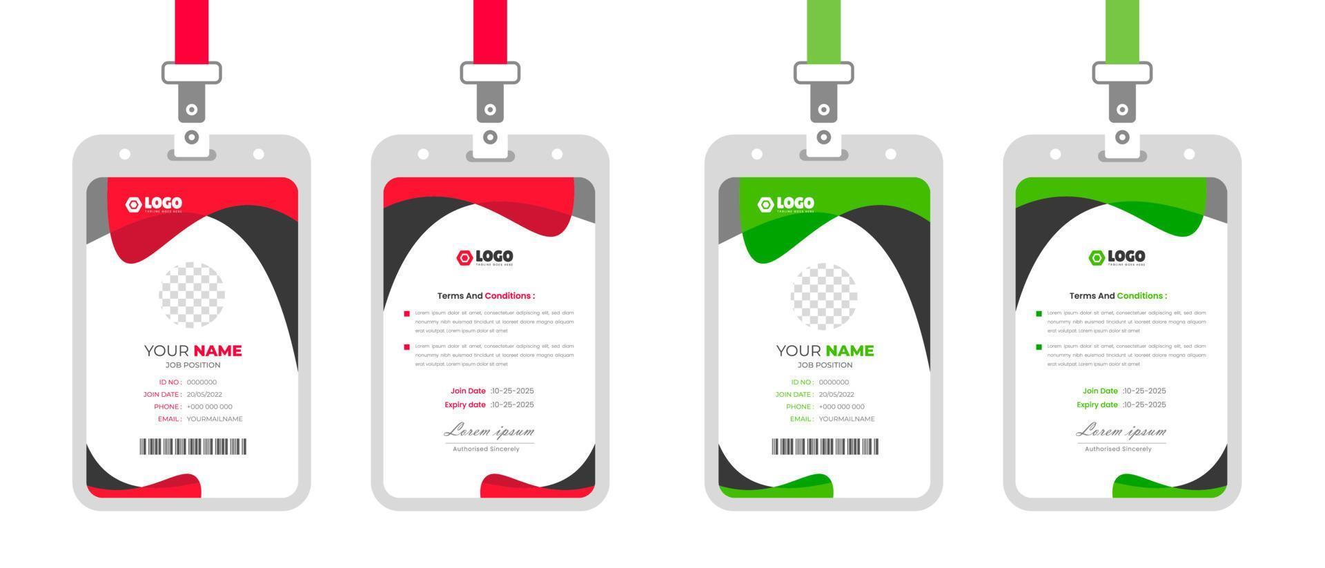 entreprise moderne et Facile affaires Bureau id carte conception empaqueter. entreprise entreprise employé identité carte modèle avec rouge et vert couleur. vecteur