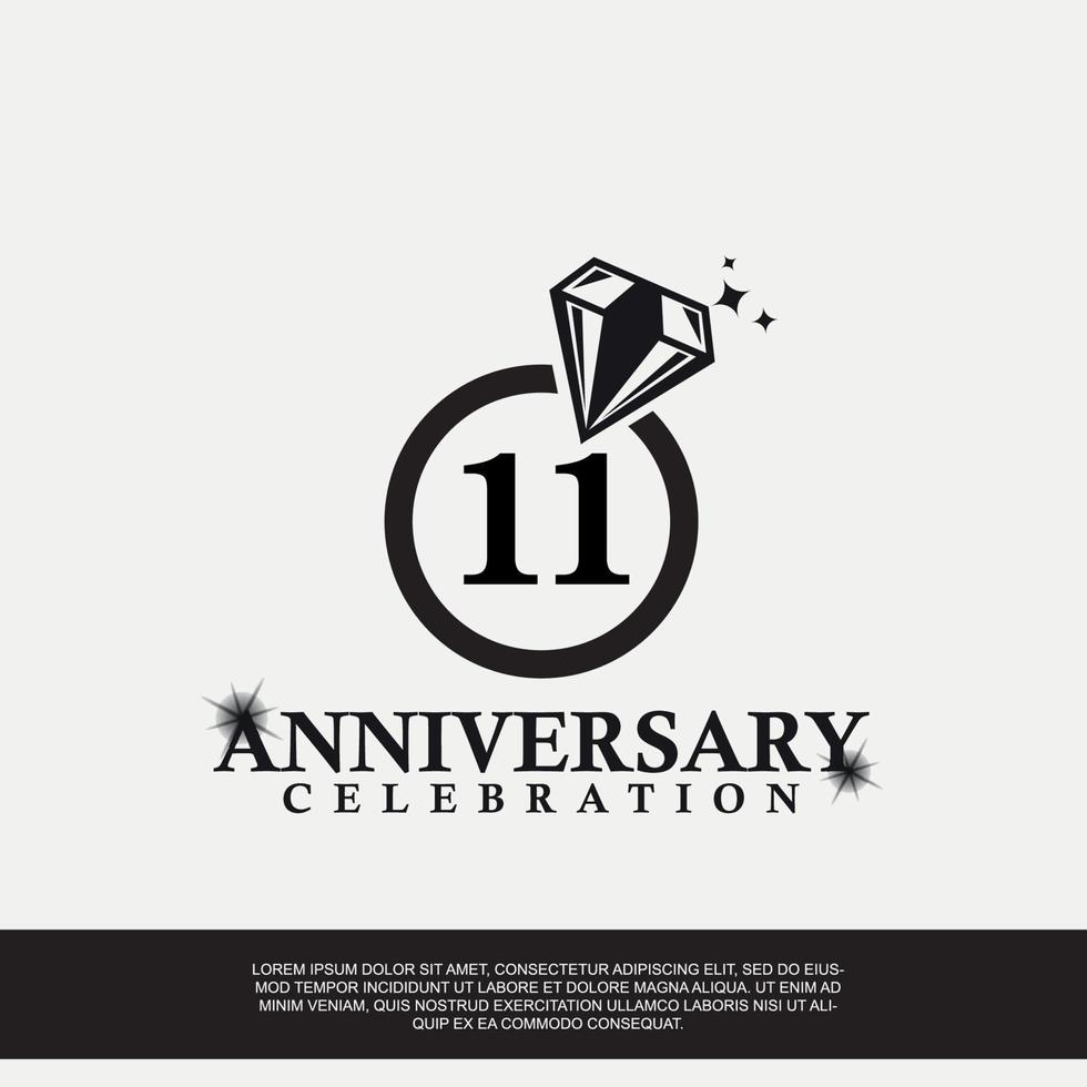 11ème année anniversaire fête logo avec noir Couleur mariage bague vecteur abstrait conception