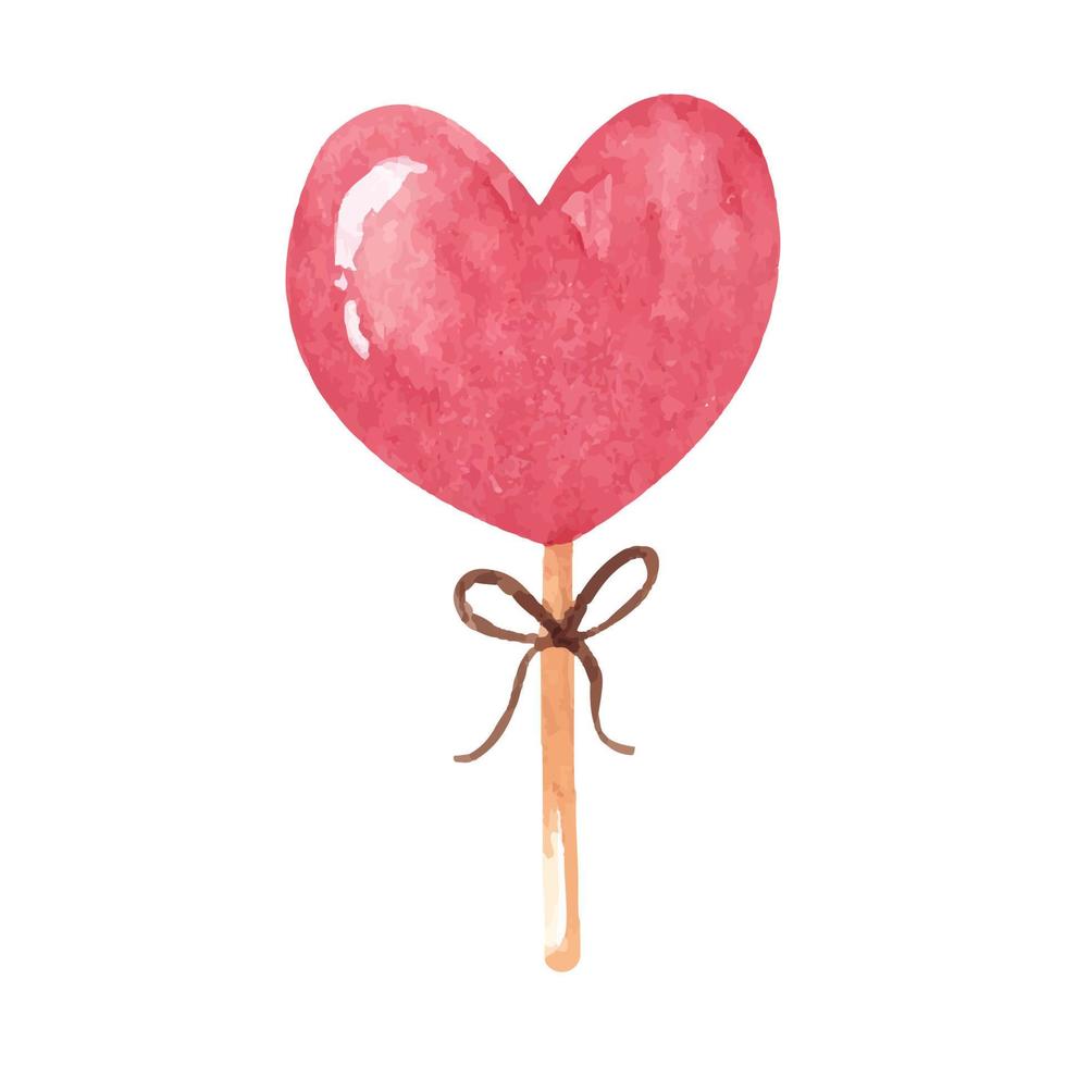 aquarelle rose bonbons sur une bâton. main tiré aquarelle illustration de cœur en forme de rouge sucette pour salutation carte, imprimer, autocollant, affiche. vecteur