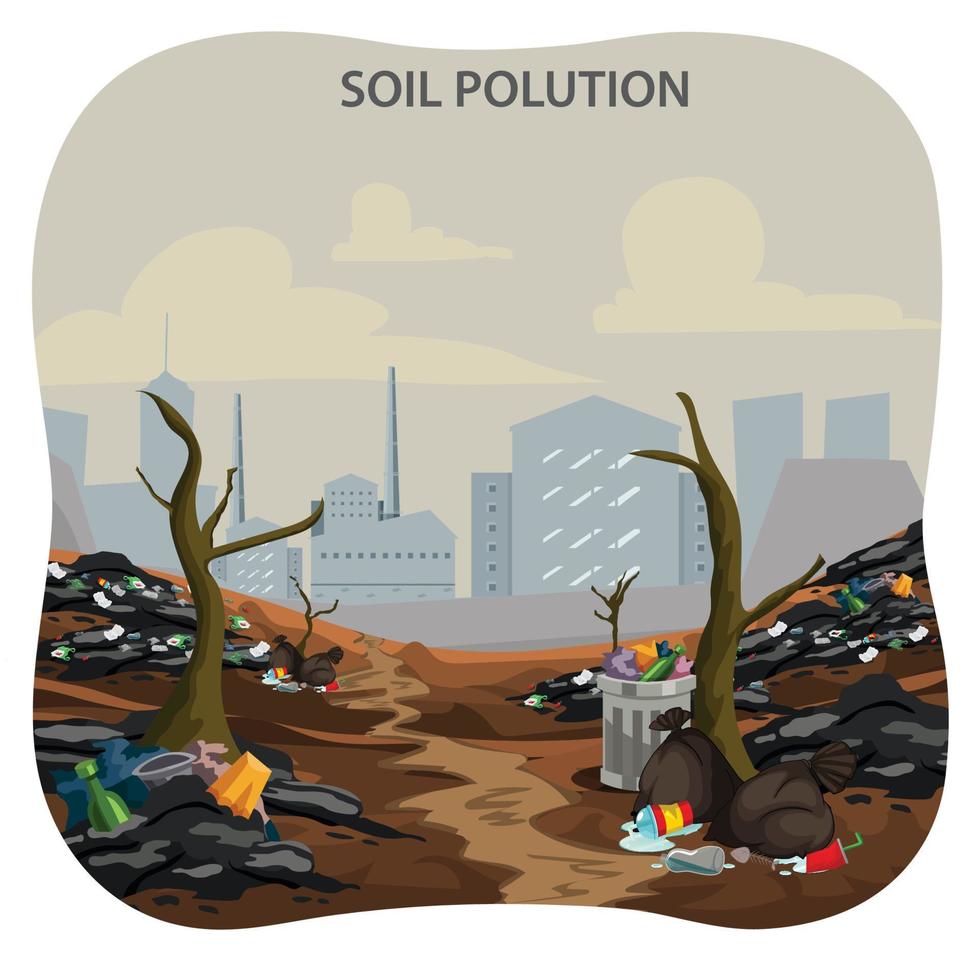 sol la pollution avec toxique déchets produits chimiques vecteur illustration