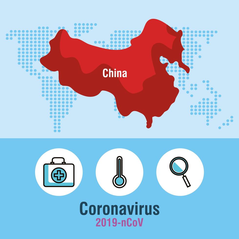 bannière de pandémie de coronavirus avec carte de la chine vecteur