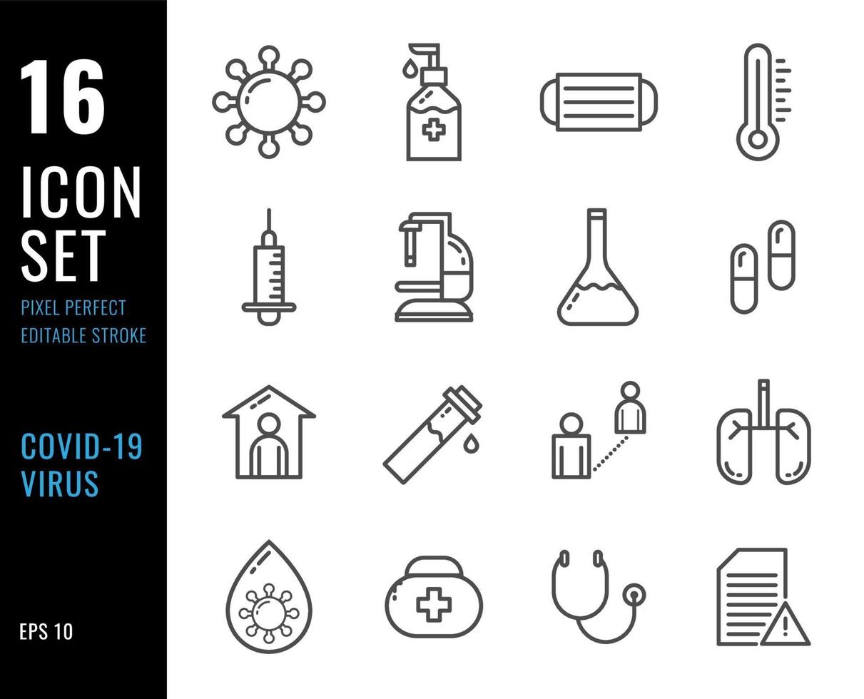 ensemble d'icônes de ligne coronavirus ou covid-19 vecteur