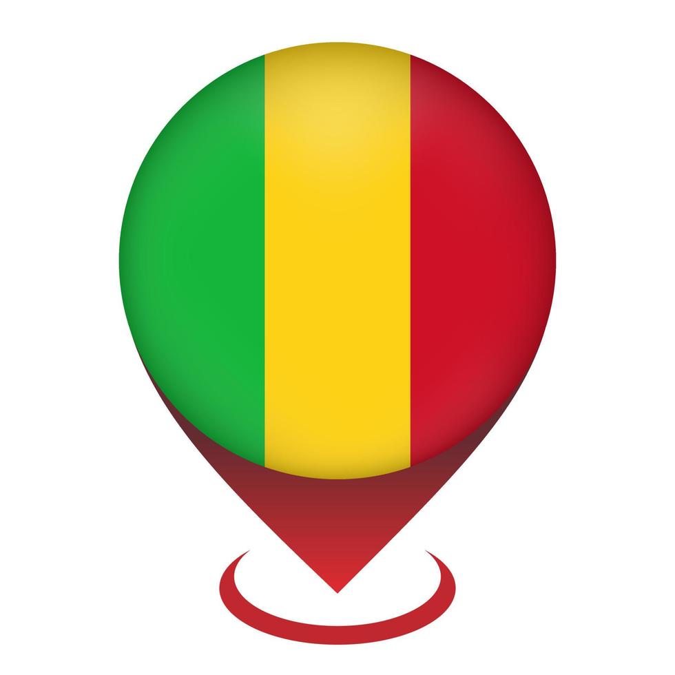 pointeur de carte avec pays mali. drapeau malien. illustration vectorielle. vecteur