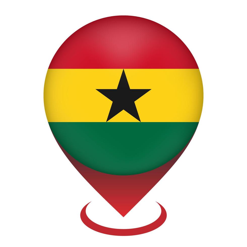 pointeur de carte avec contry ghana. drapeau ghanéen. illustration vectorielle. vecteur