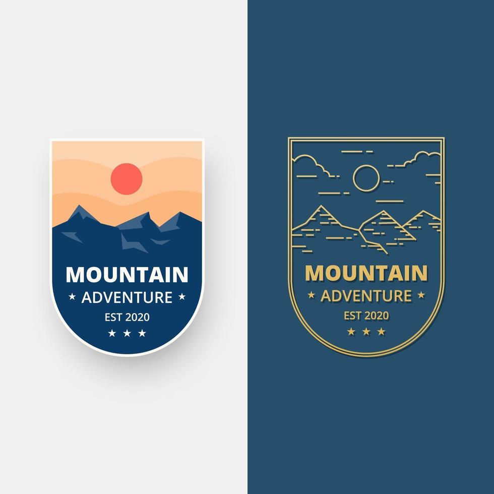 ensemble de conception d'insigne de paysage. emblème de conception d'aventure de montagne au design plat. vecteur