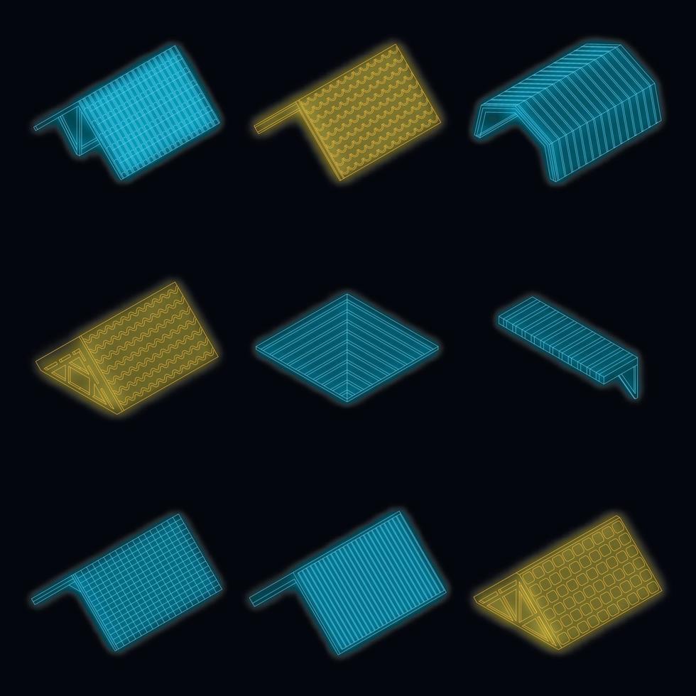 icônes de toit définies vecteur néon