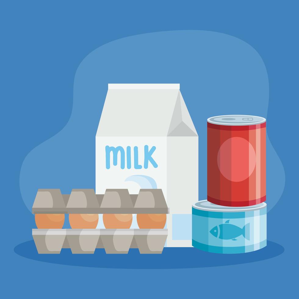 boîte à lait, conserves et œufs vecteur