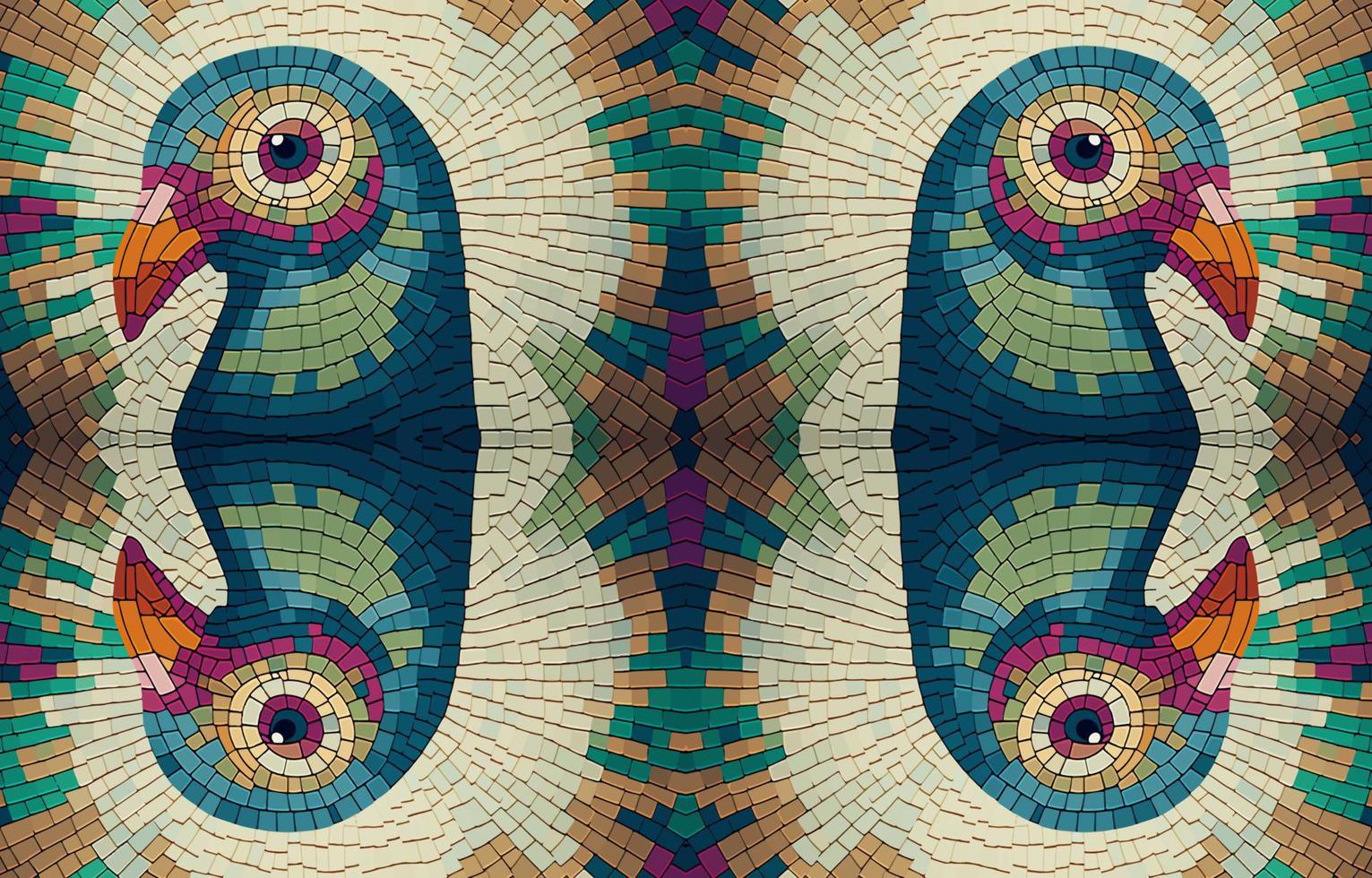 paon faisan dinde mosaïque modèle. abstrait populaire ethnique tribal géométrique graphique doubler. texture textile en tissu sans couture motifs vecteur illustration. fleuri élégant luxe ancien rétro style.