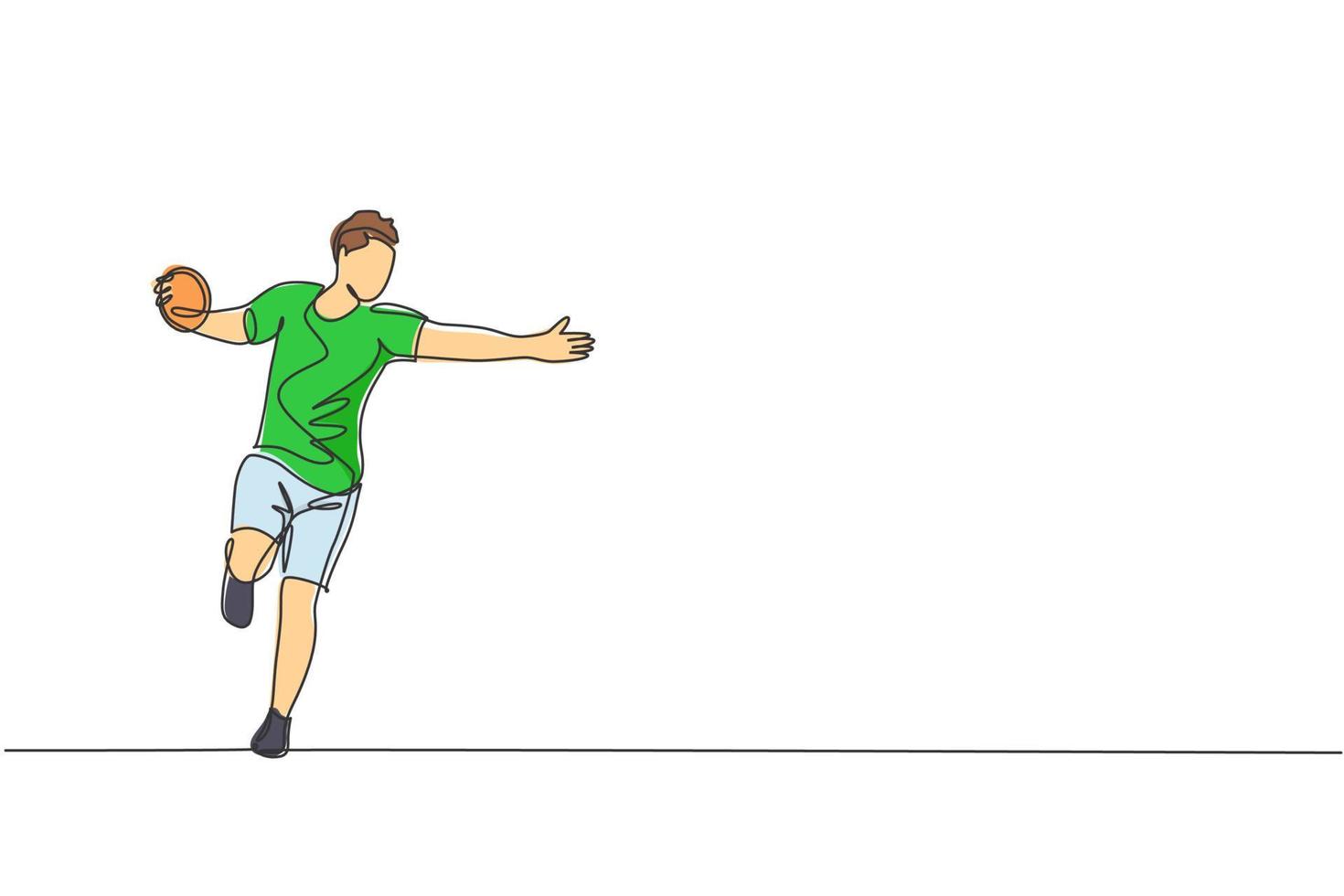 un dessin en ligne continu d'un jeune homme sportif s'exerce à se concentrer tout en balançant le disque sur le terrain. jeux athlétiques. concept de sport olympique. illustration vectorielle de dessin graphique à ligne unique dynamique vecteur