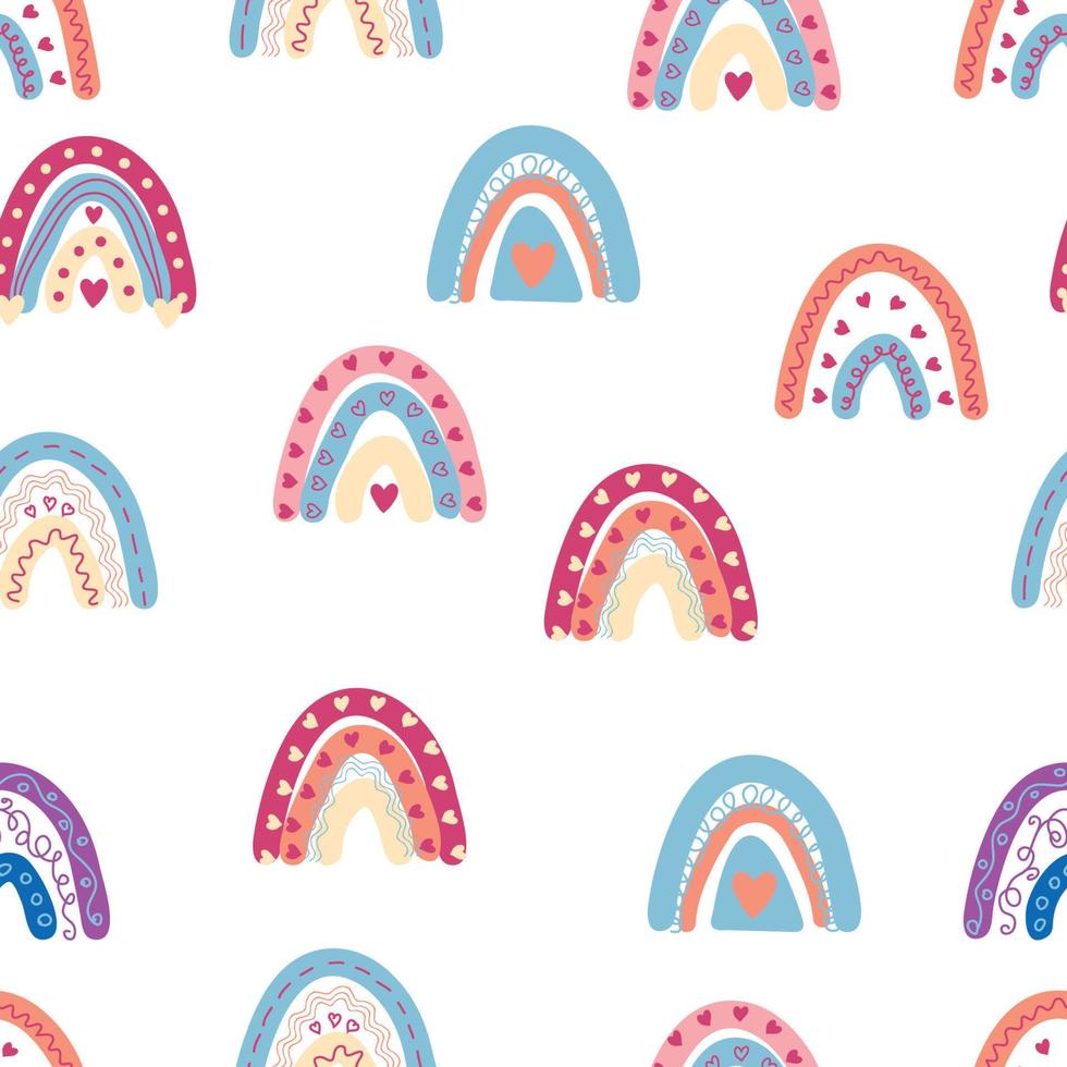 motif arc-en-ciel sans couture dans des couleurs pastel. illustration dessinée à la main de bébé scandinave pour les textiles et les vêtements pour nouveau-nés. vecteur