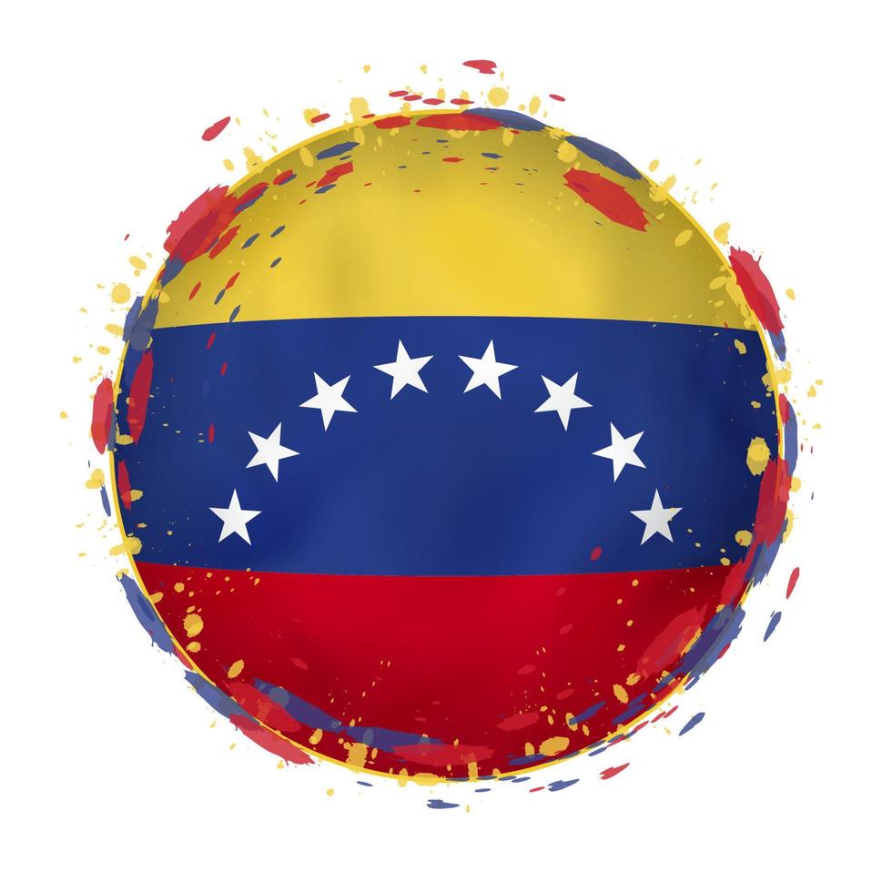 rond grunge drapeau de Venezuela avec éclaboussures dans drapeau couleur. vecteur