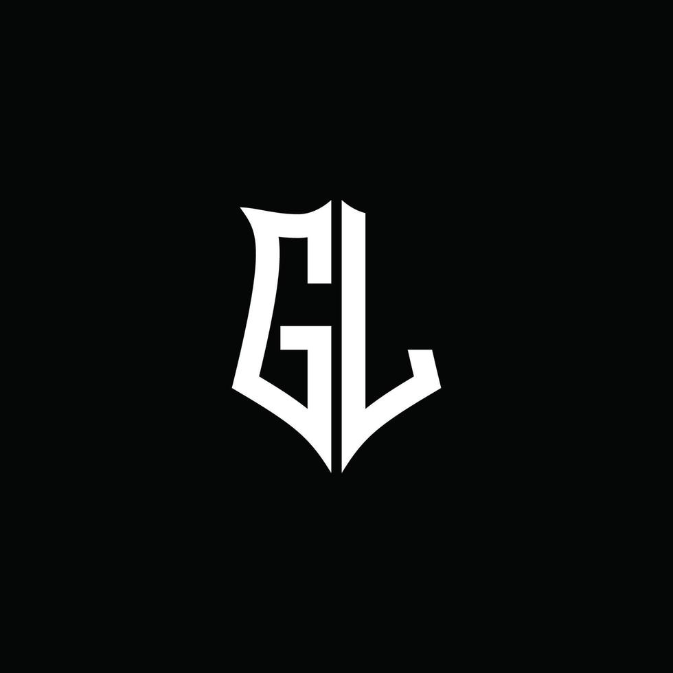 Ruban de logo de lettre monogramme gl avec style de bouclier isolé sur fond noir vecteur