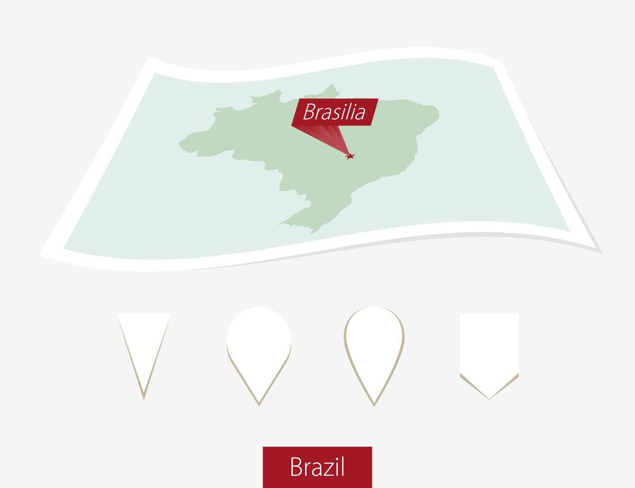 incurvé papier carte de Brésil avec Capitale brasilia sur gris Contexte. quatre différent carte épingle ensemble. vecteur