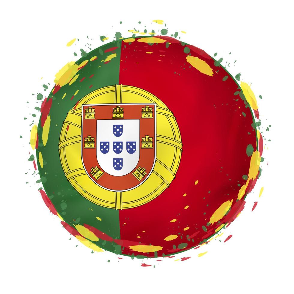 rond grunge drapeau de le Portugal avec éclaboussures dans drapeau couleur. vecteur