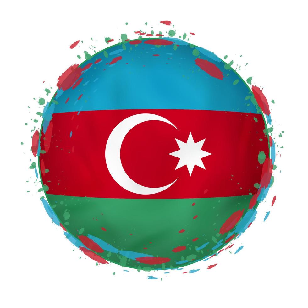 rond grunge drapeau de Azerbaïdjan avec éclaboussures dans drapeau couleur. vecteur