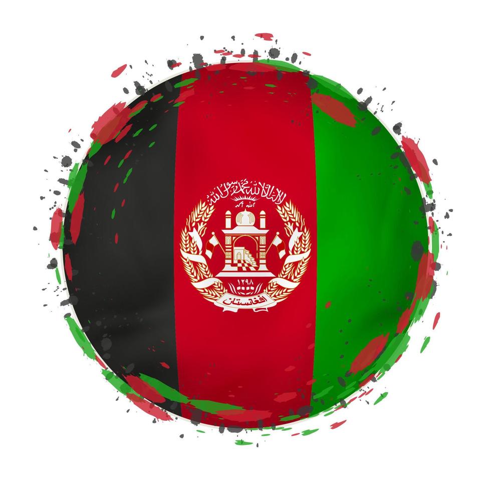 rond grunge drapeau de afghanistan avec éclaboussures dans drapeau couleur. vecteur