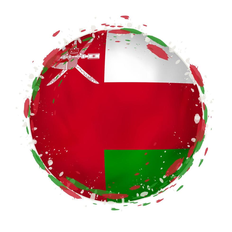 rond grunge drapeau de Oman avec éclaboussures dans drapeau couleur. vecteur