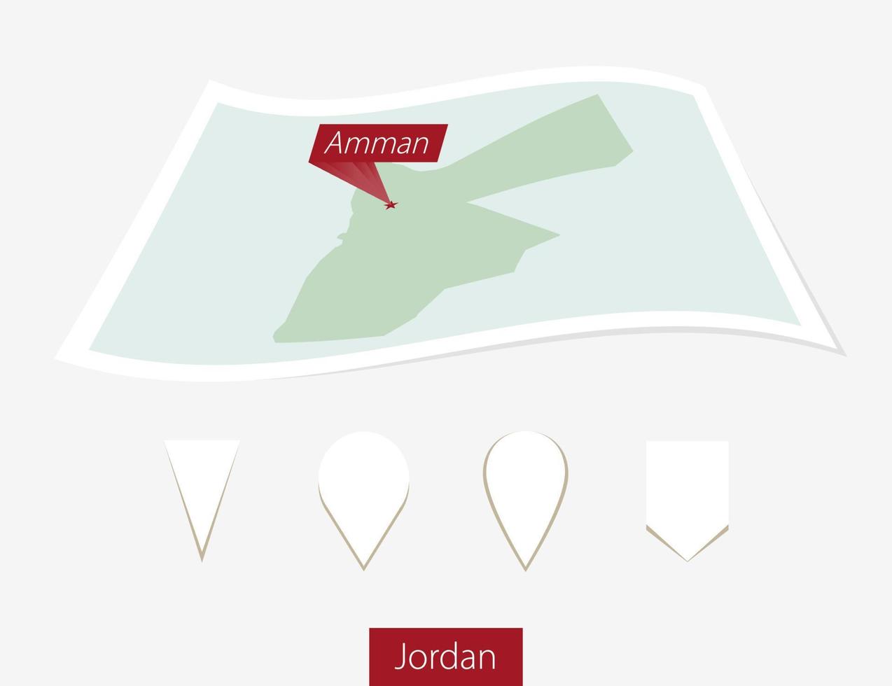 incurvé papier carte de Jordan avec Capitale amman sur gris Contexte. quatre différent carte épingle ensemble. vecteur