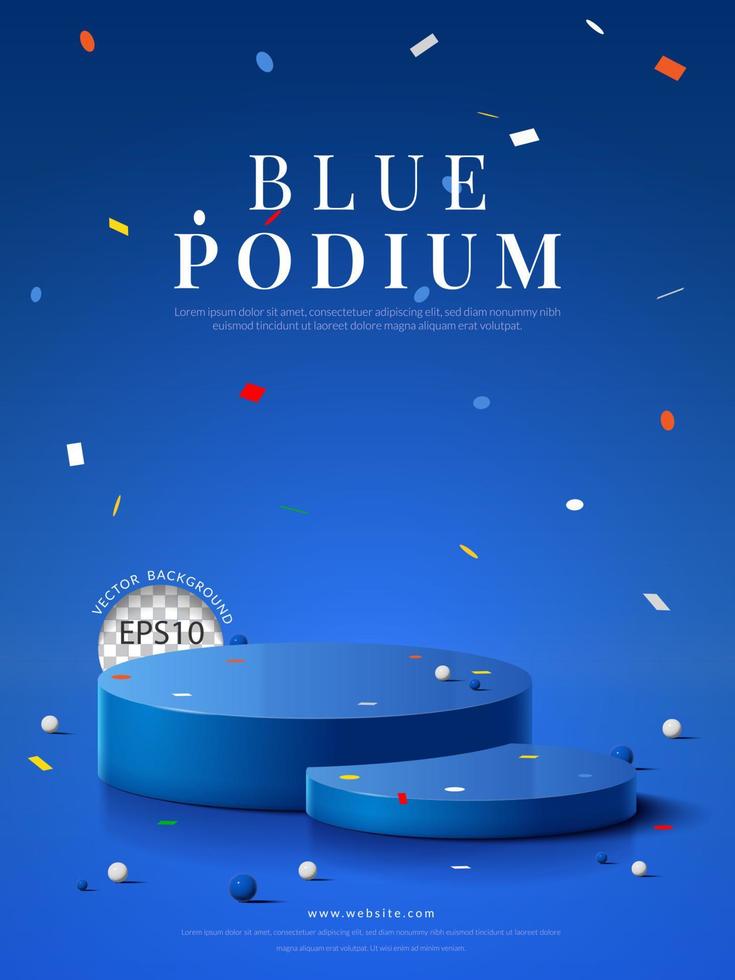 deux bleu rond podium avec confettis sur bleu arrière-plan, pour produit afficher, vecteur illustration