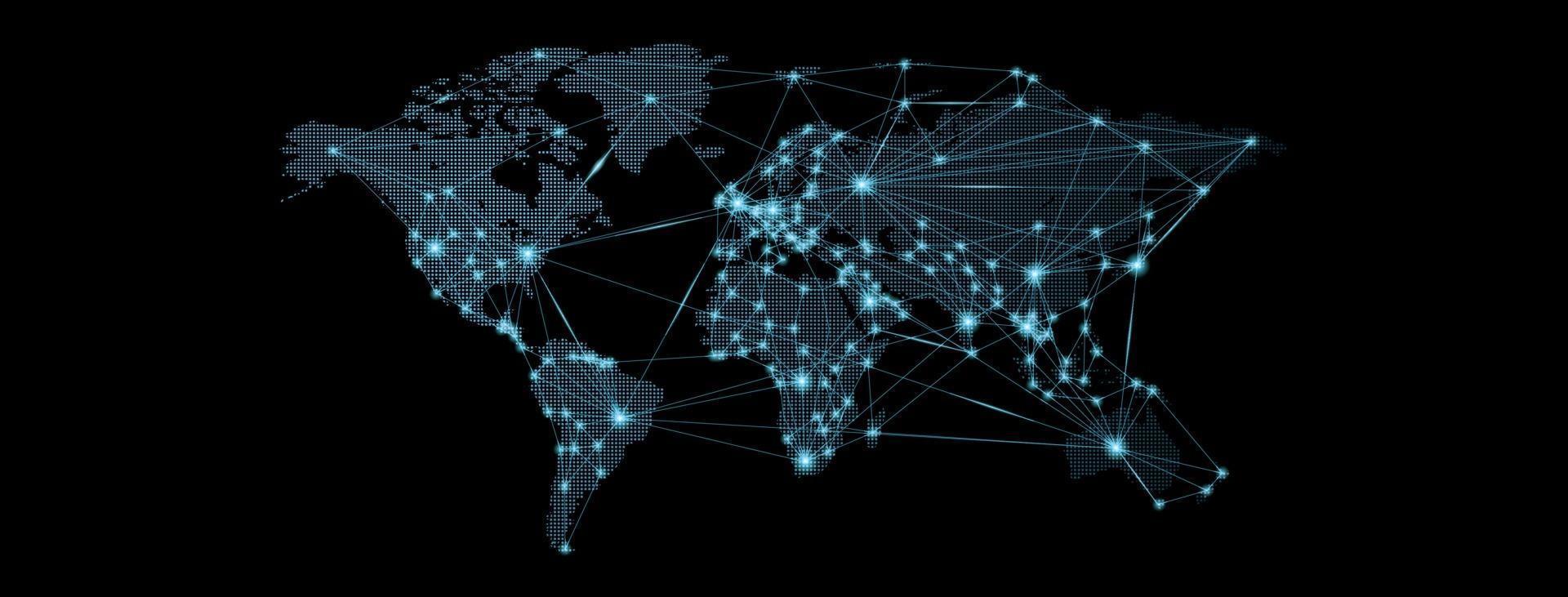 carte du monde. réseau social mondial. avenir. vecteur. fond futuriste bleu avec la planète terre. Internet et technologie. fond géométrique.point lumineux.ligne lumineuse. vecteur