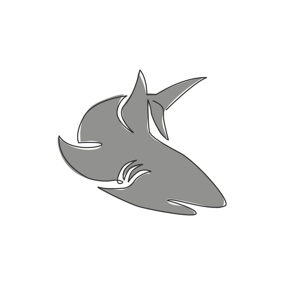 dessin au trait continu unique de requin agressif pour l'identité du logo de l'entreprise d'aventure nature. concept d'animal de poisson de mer sauvage pour une mascotte d'organisation océanique sûre. illustration de conception de dessin d'une ligne vecteur