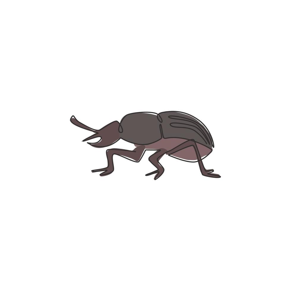 un dessin au trait continu d'un mignon scarabée pour l'identité du logo de l'entreprise. petit concept de mascotte d'insecte pour l'icône de jardin public. Illustration graphique de vecteur de dessin de ligne unique moderne