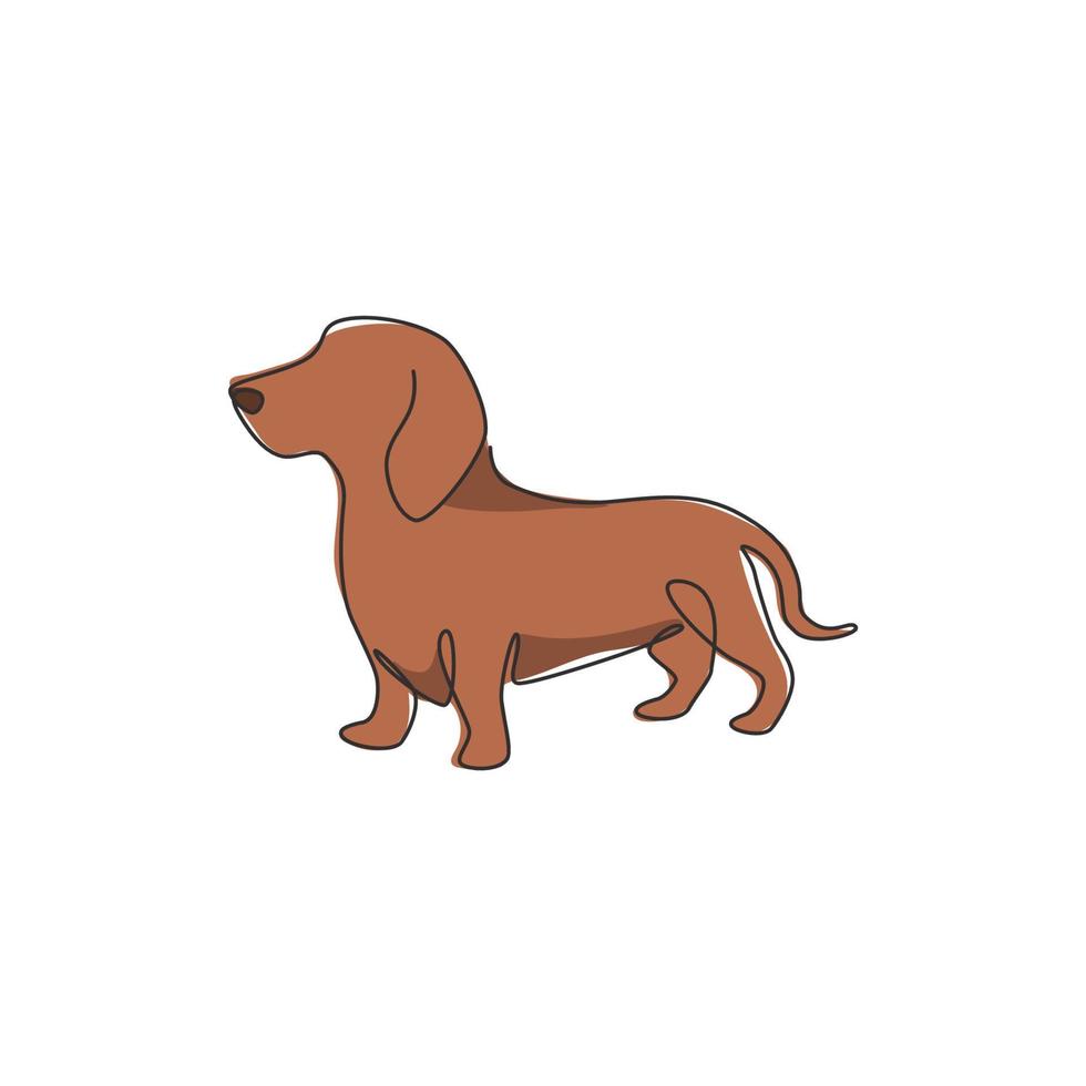 Célibataire continu ligne dessin de mignonne teckel chien pour logo identité. de race chien mascotte concept pour pedigree amical animal de compagnie icône. moderne un ligne dessiner conception graphique vecteur illustration