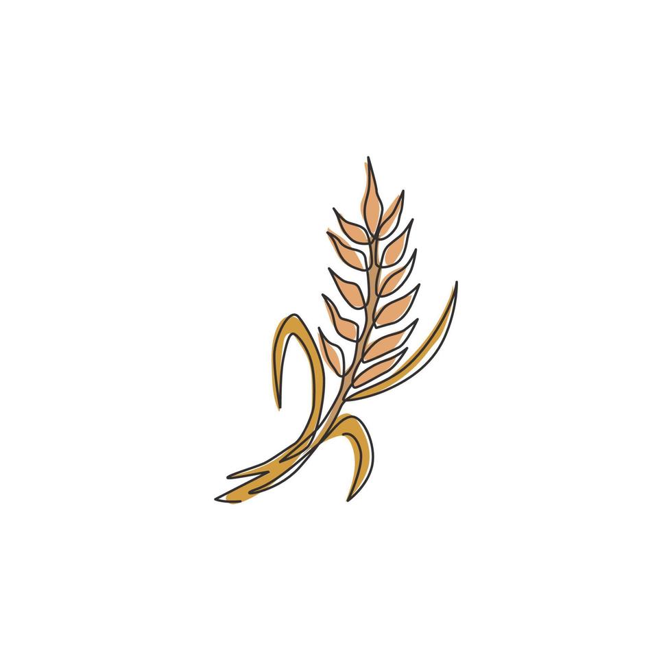 un dessin au trait continu de grain de blé biologique sain et entier pour l'identité du logo de la ferme. concept d'aliments de base frais pour l'icône de céréales de petit déjeuner. Illustration vectorielle de conception graphique moderne à une seule ligne vecteur
