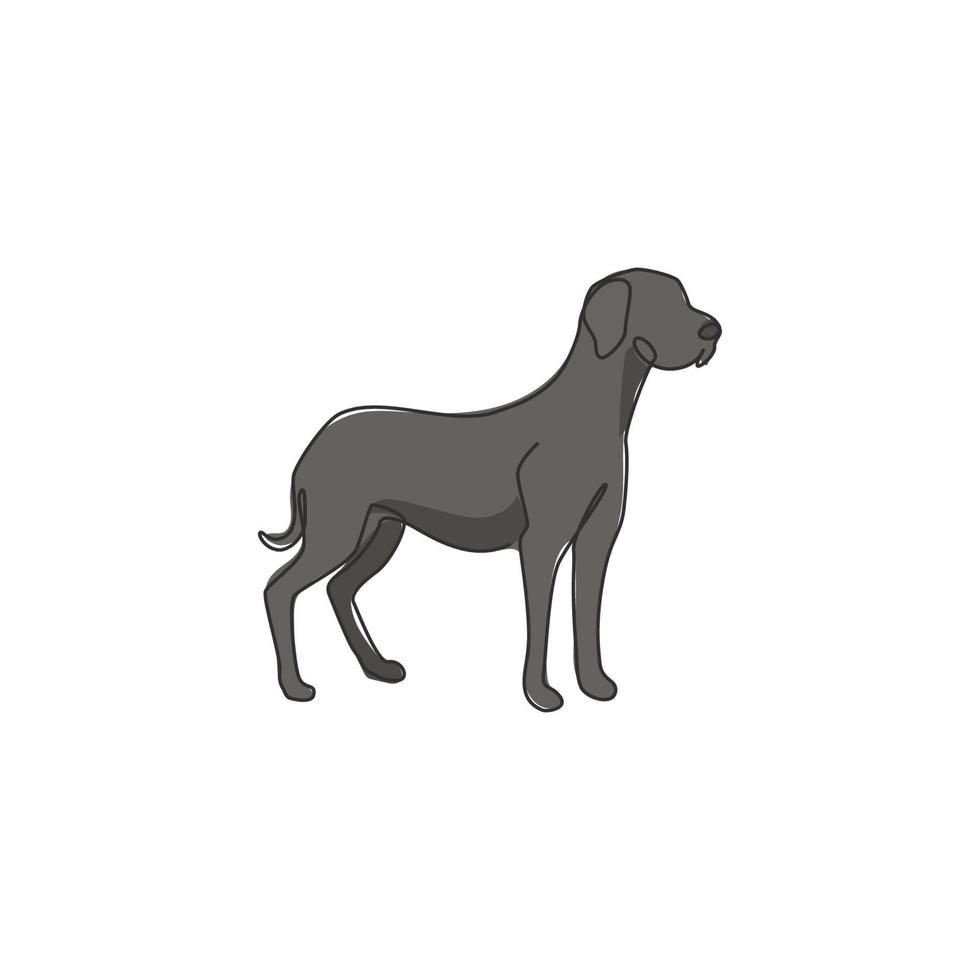un dessin au trait continu d'un chien dogue allemand fringant pour l'identité du logo de la société de sécurité. concept de mascotte de chien de race pure pour l'icône d'animal familier amical de pedigree. illustration vectorielle de conception de dessin à une seule ligne moderne vecteur