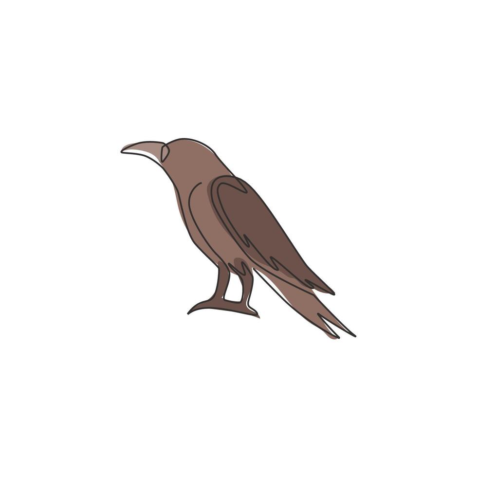 un dessin au trait continu de corbeau noir pour l'identité du logo de la maison fantôme. concept de mascotte d'oiseau corbeau pour l'icône du cimetière. illustration graphique de vecteur de conception de dessin à une seule ligne dynamique
