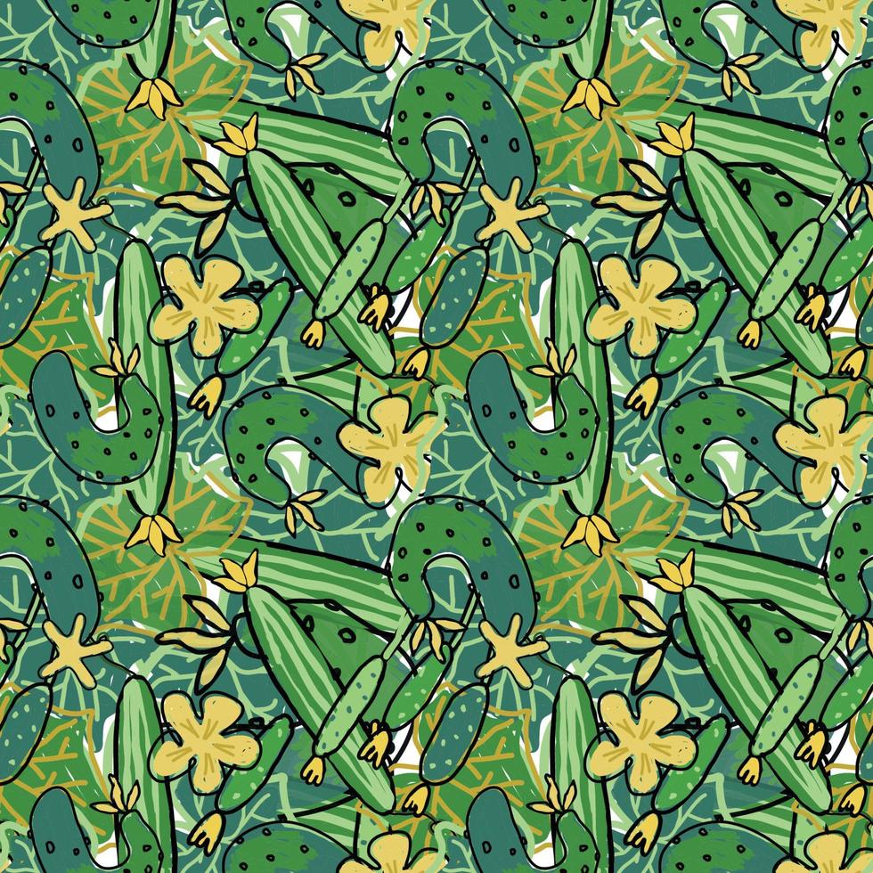 sans couture modèle de vert floraison concombres pour décoration de cuisine articles et textiles vecteur