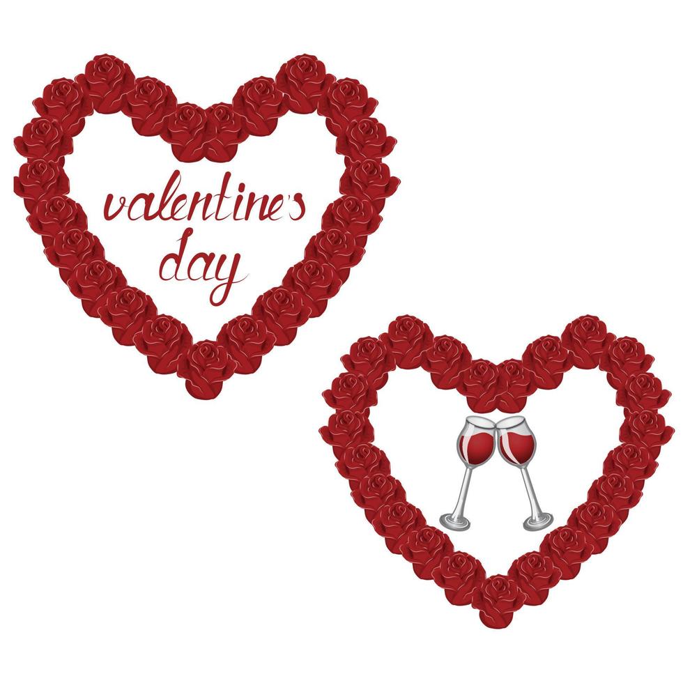 cœur de des roses, une inscription la Saint-Valentin journée et des lunettes avec du vin. sans couture modèle. vecteur illustration.