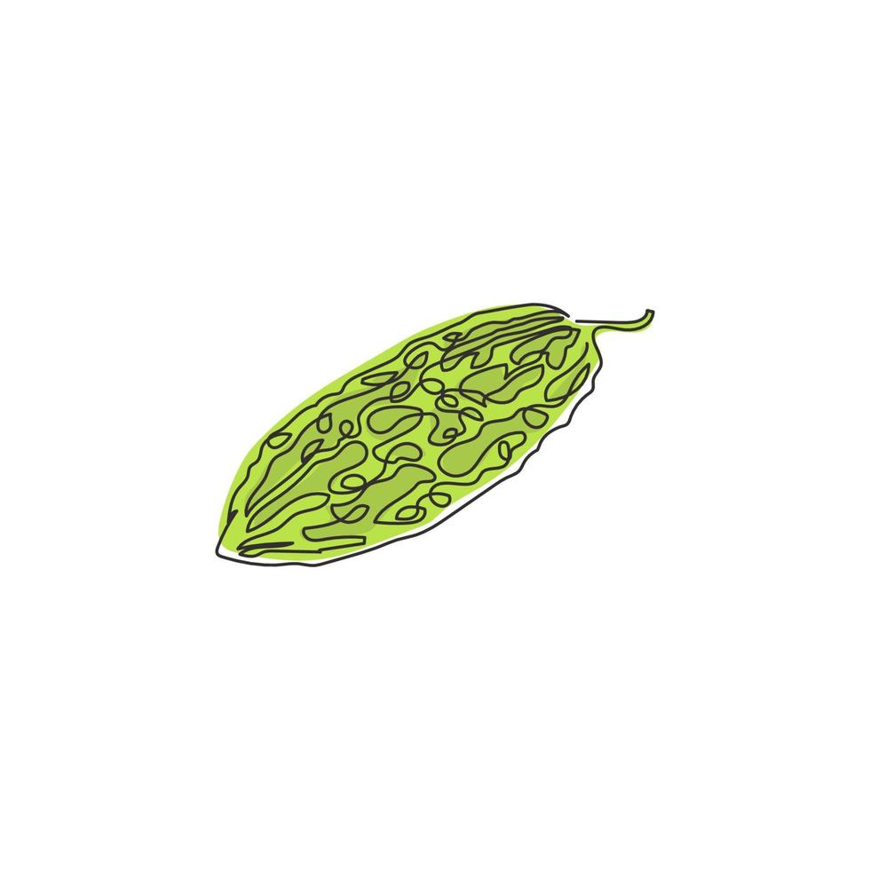 un seul dessin de courge amère biologique saine entière pour l'identité du logo de la ferme. concept de melon amer frais pour l'icône de légumes. ligne continue moderne dessiner illustration graphique vectorielle de conception vecteur