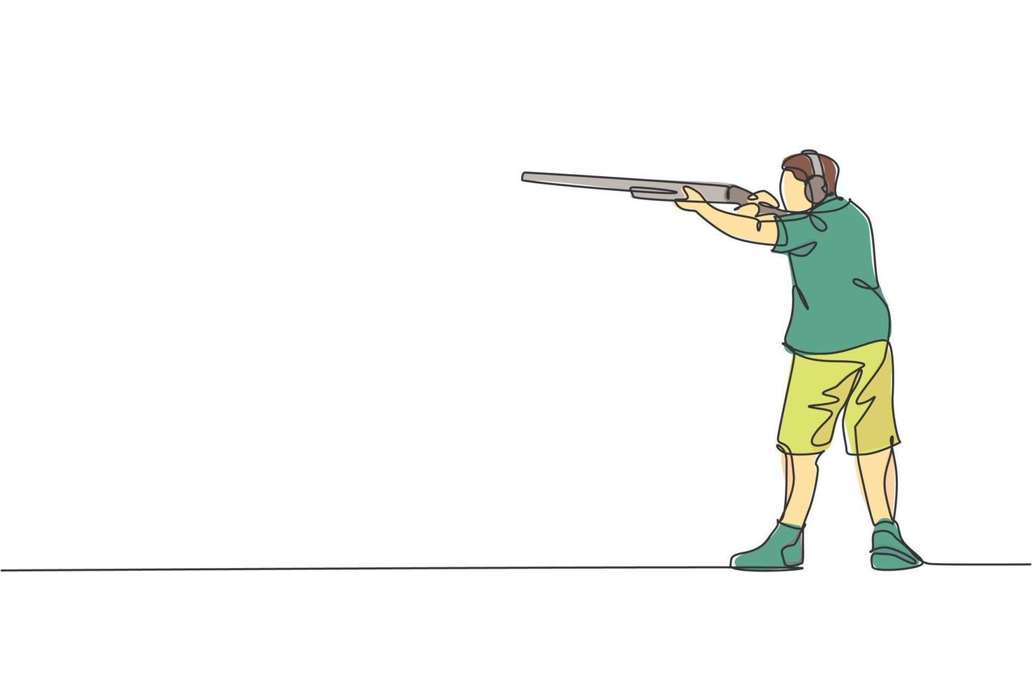 dessin en ligne continue unique d'un jeune athlète tireur tenant un pistolet et s'entraînant pour viser le tir tactique cible. concept d'entraînement sportif de tir. illustration vectorielle de conception de dessin à une ligne à la mode vecteur