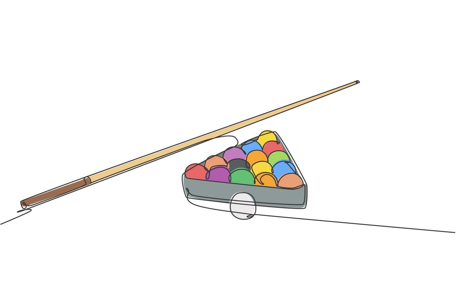 un seul dessin au trait d'une pile de boules pyramidales triangulaires pour le jeu de billard de billard à l'illustration graphique vectorielle de la salle de billard. concept de jeu récréatif de sport d'intérieur. conception moderne de dessin en ligne continue vecteur