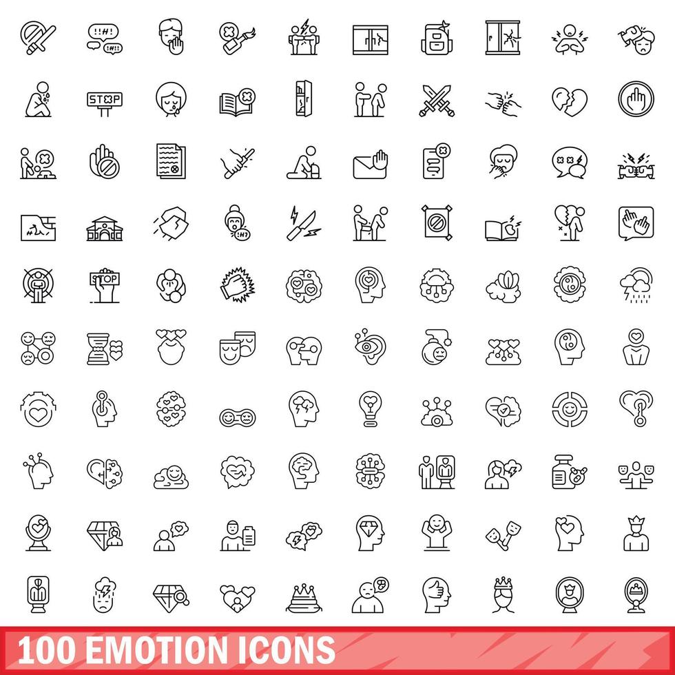 100 émotion Icônes ensemble, contour style vecteur