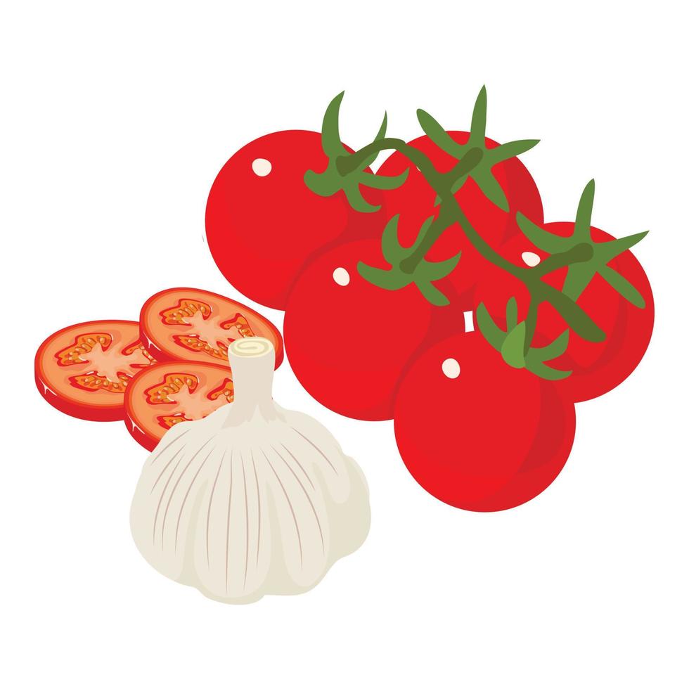 salade ingrédient icône isométrique vecteur. branche de Frais Cerise tomate et Ail vecteur