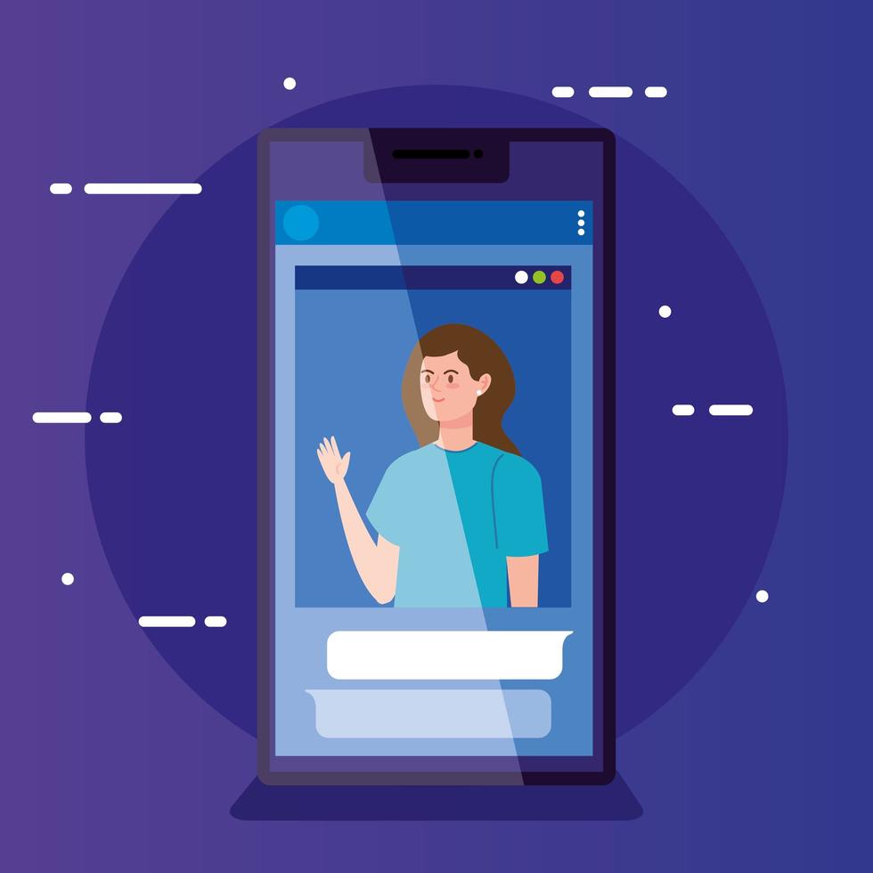 femme dans une vidéoconférence via smartphone vecteur