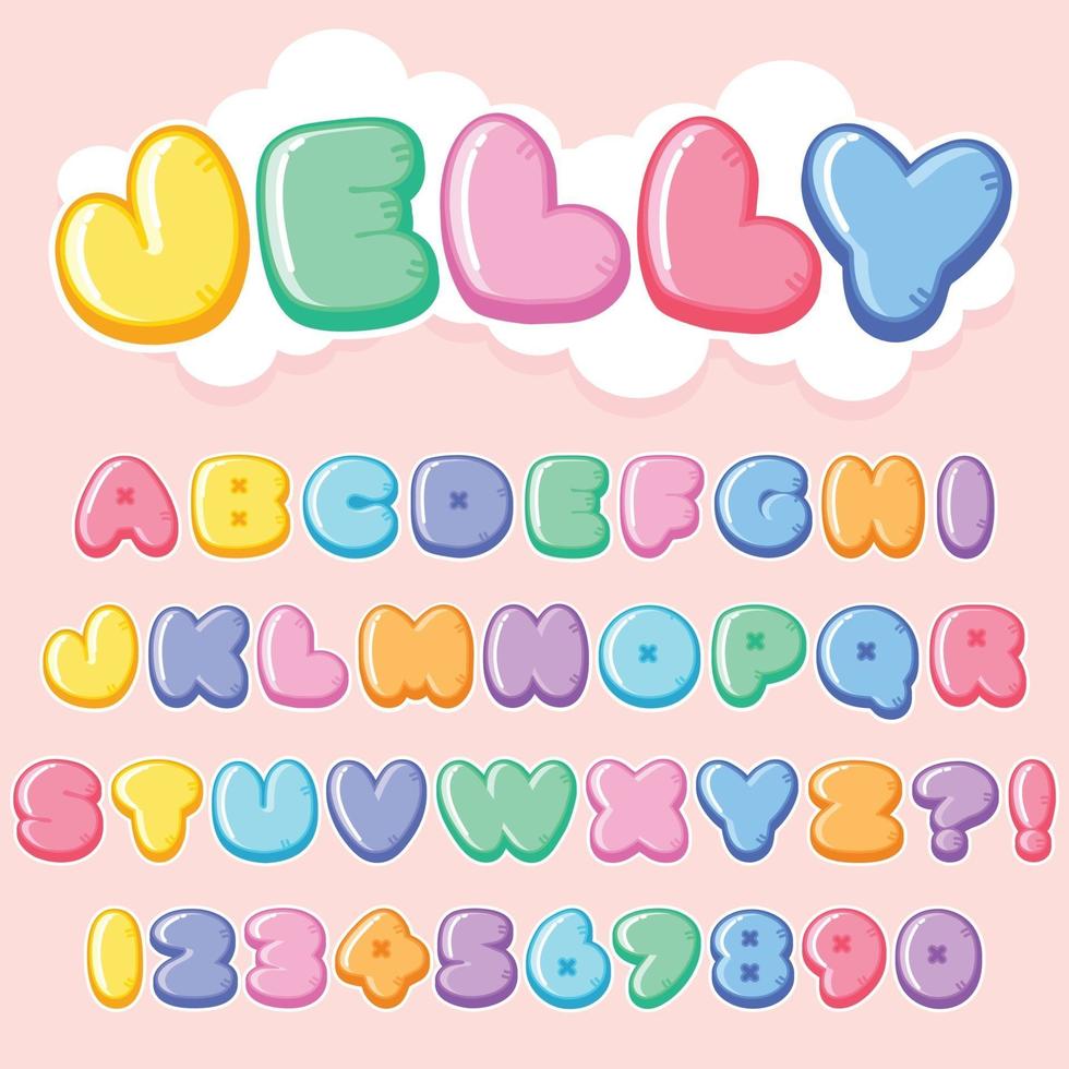 alphabet de lettre avec des chiffres style dessin animé doux gelée vecteur