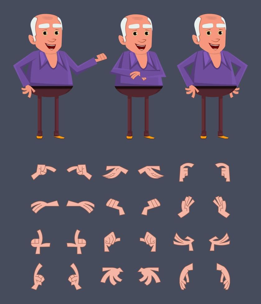 personnage de vieil homme avec différentes poses et mains pour la conception, le mouvement ou l'animation. vecteur