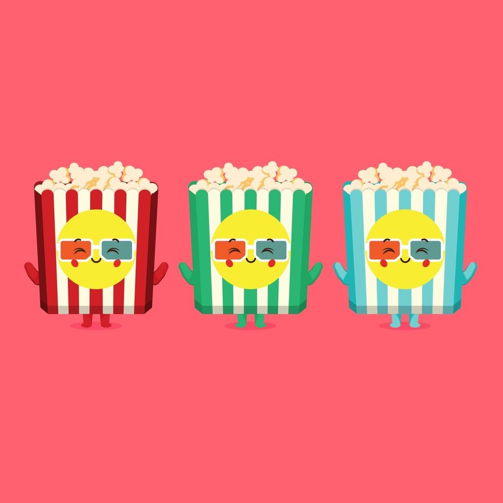 personnages mignons de pop corn avec divers jeux de couleurs vecteur