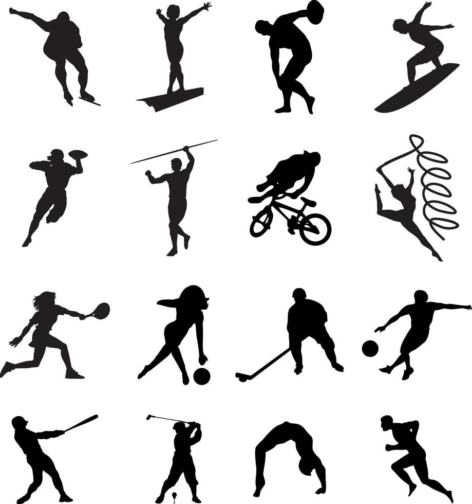 silhouettes de des sportifs de noir couleur. une vecteur illustration